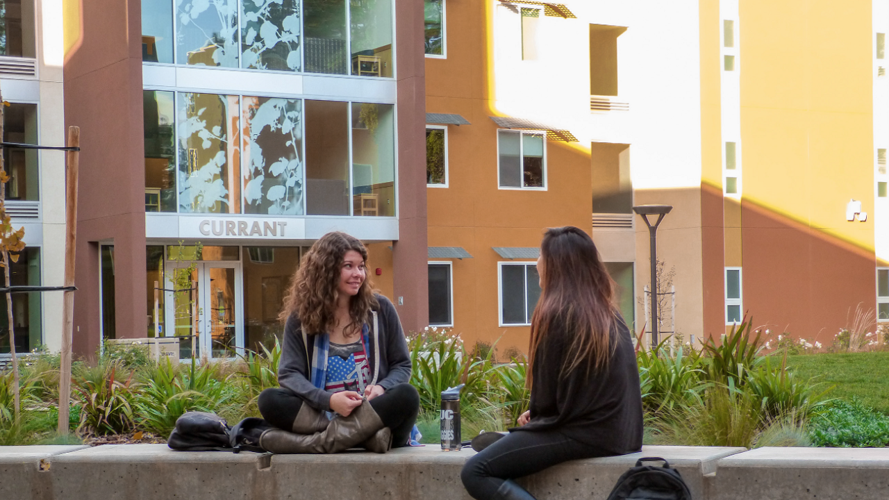 Students chatting outside of Currant Hall, the current Living Learning Community for the University Honors Program. Students chatting outside of Currant Hall, the current Living Learning Community for the University Honors Program.