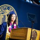 Emily Eijansantos giving UC Davis College of Biological Sciences Commencement Speech